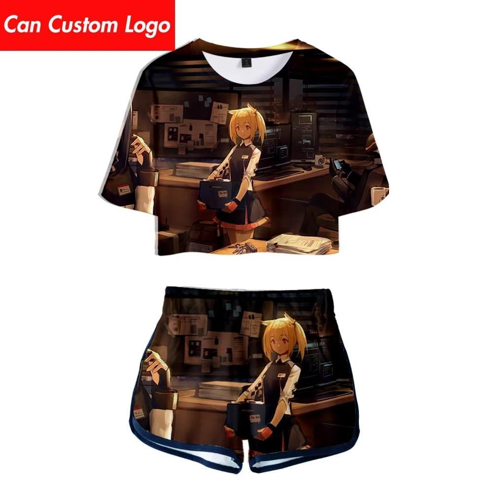 

New Printed Women Arknights two piece set New design Oversize short sleeve and Short Arknights Pants O-neck Summer Set