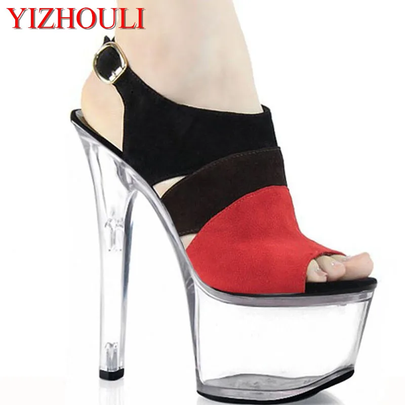 

17cm summer sexy pole dancing sandals for women 2018 fashion clubbing high heels 7 inch platform color block shoes