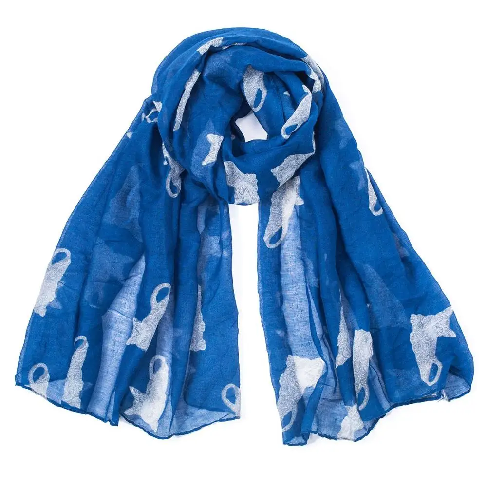 

2019 Fashion Ladies Cute Woman Grey Navy Color Cat Print Long Scarves Cat Animals Scarfs For Womens Free Shipping