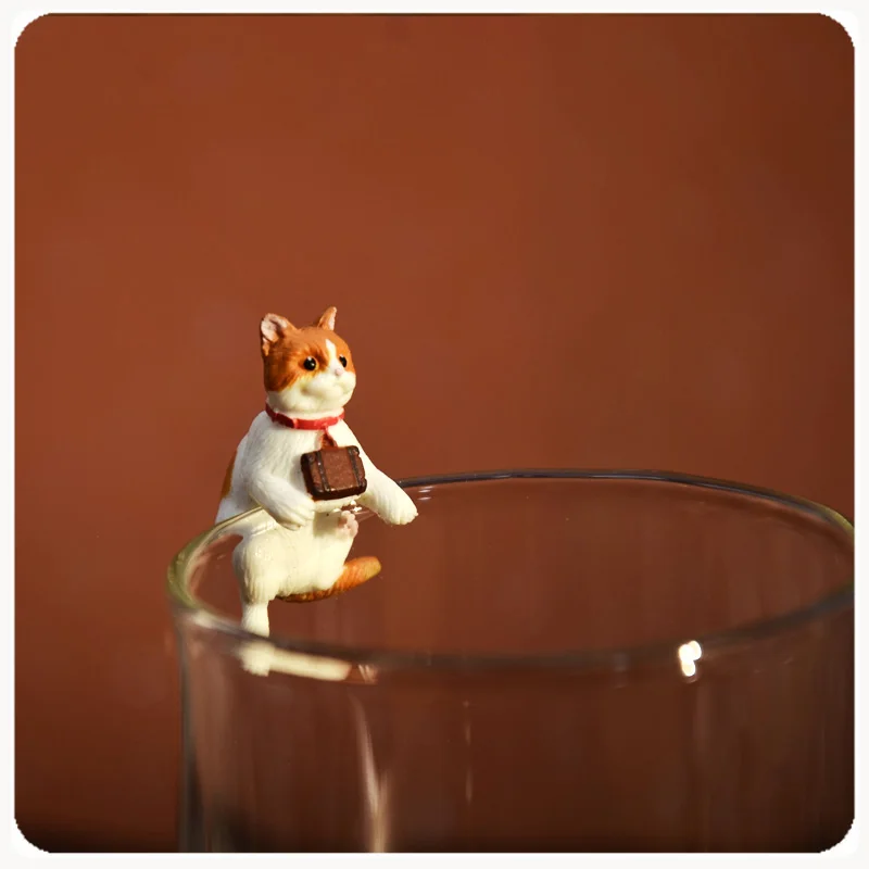 

Japan original bulks Cute Pets Orange Cat on the edge of cup figurine model Kids toy Christmas Gift