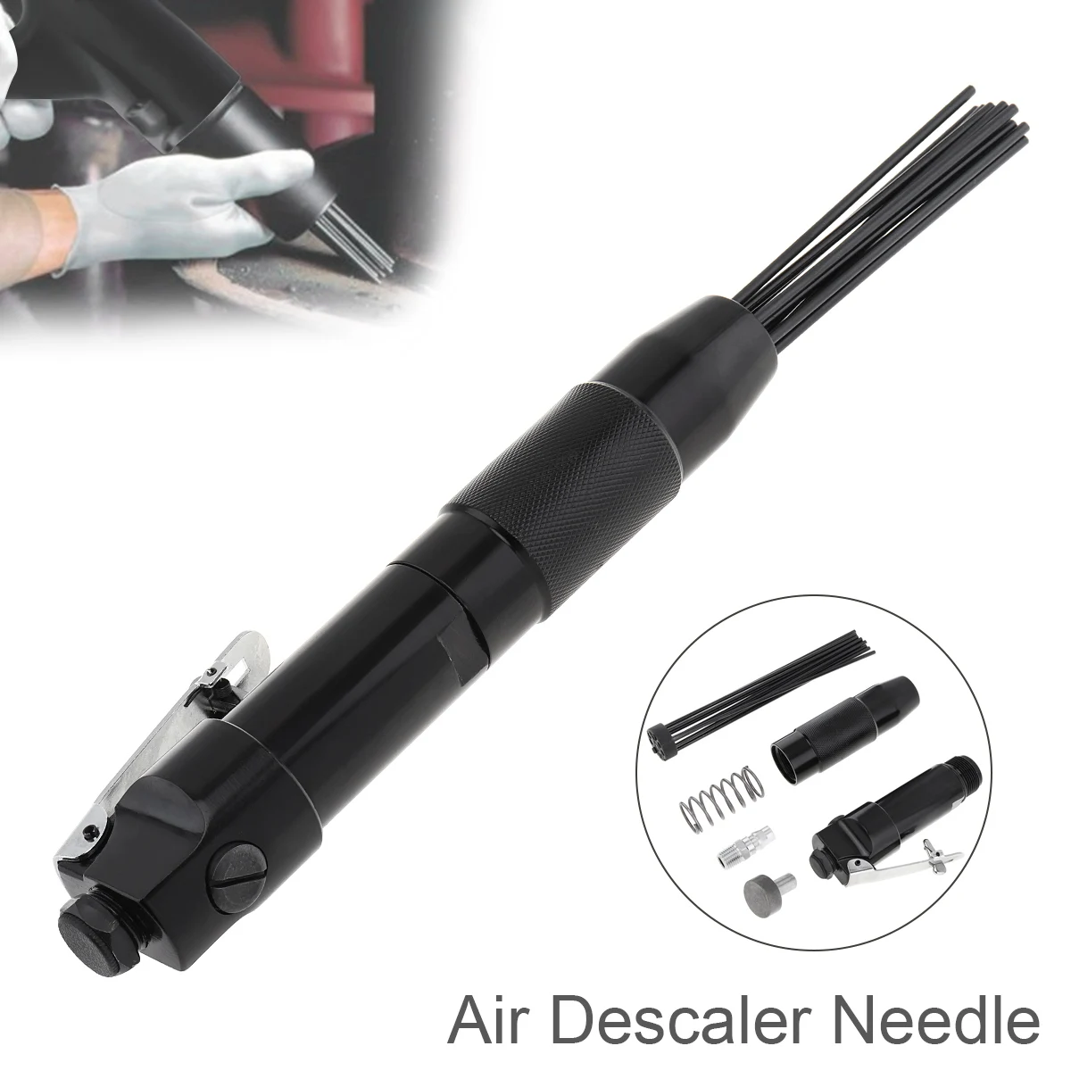 Black Pneumatic Needle Bundle Deruster with 12 Needle for Rust and Welding Slag / Light Burr Removal Tool accessories pt31 roller guide wheel pt 31 lg40 plasma cutting torch accessories welding accessories