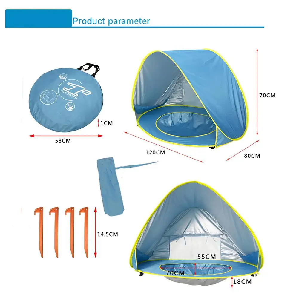 Детская Пляжная палатка с защитой от ультрафиолета, водонепроницаемая палатка с автоматическим открыванием, козырек от солнца, туристические палатки для детей