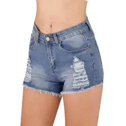 Для женщин джинсовые шорты 2019 летние рваные летняя с высокой талией короткие джинсы женские карманы мыть рваные джинсовые шорты Spodenki;