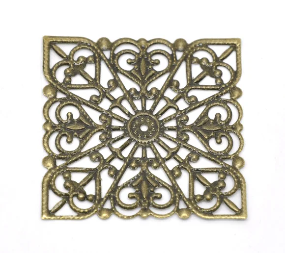 

DoreenBeads Alloy Embellishments Findings Square Antique Bronze Flower Hollow Pattern 4cm(1 5/8") x 4cm(1 5/8"), 7 PCs