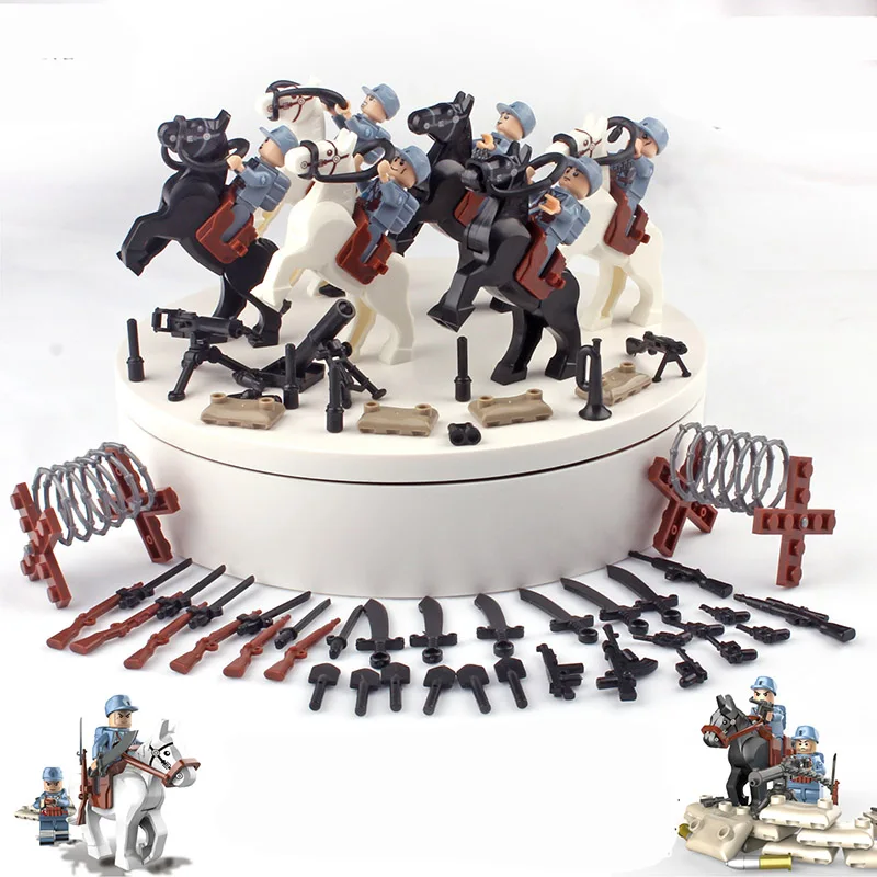 

6pcs/lot Legoing WW2 Military China Soldiers Horse Cavalry Building Blocks Figures Legoed Army Brick Toy