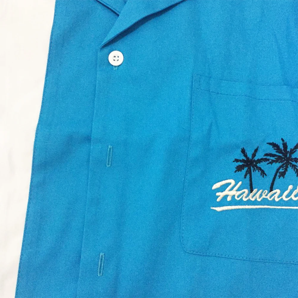 Хип-хоп Винтаж 40s хлопок синяя рубашка с вышивкой Гавайи рокабилли Американский клуб персонализированные футболки для боулинга