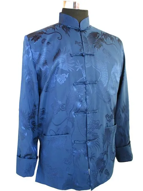 New Arrival Navy Blue Chinese Men's Silk Satin Jacket Coat hombres chaqueta abrigo Garment ...