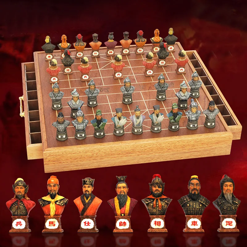 

BSTFAMLY Chinese Chess Wooden Box 32Pcs/Set Old Game of Go Xiang Qi International Checkers Folding Toy Gifts No Magnetic LC15