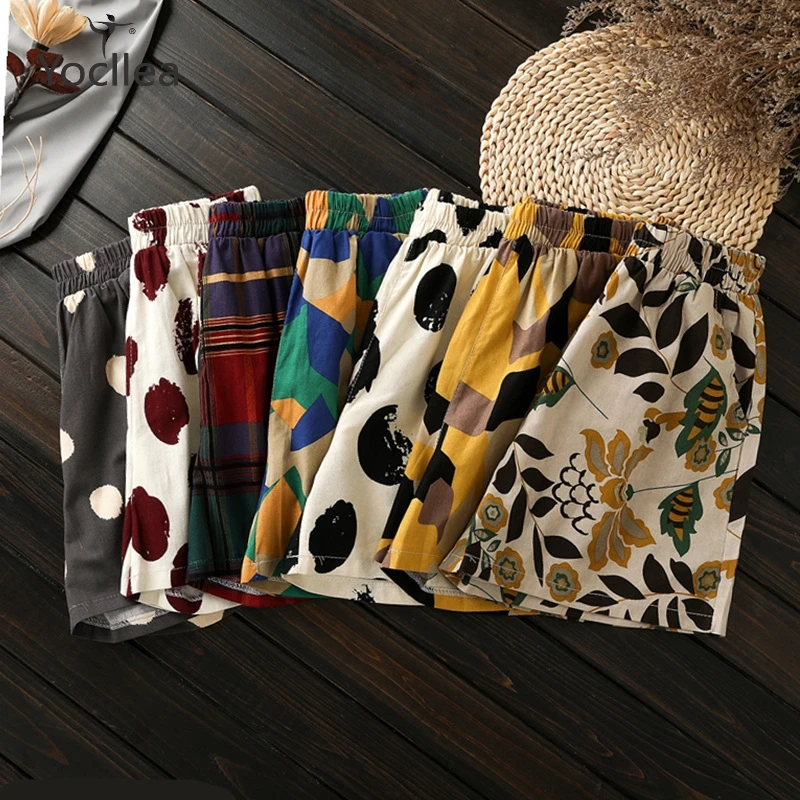 

2019 Making Old Loose Print summer shorts lady High Elastic Waist with pockets plus size short women trousers Casual bottoms