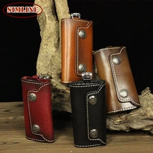 Vintage Genuine Vegetable Tanned Leather Cowhide Women Men Men’s Key Wallet Wallets Purse Housekeeper Holder Case Bag For Man