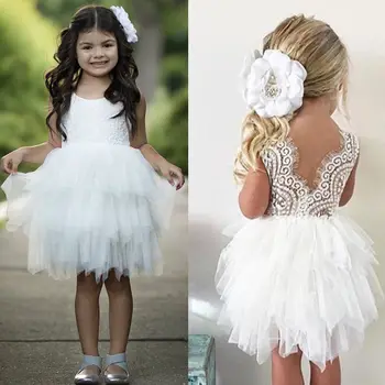 

Lace Princess Girl Tulle Dress V-back Design Tutu Cake Dress Kids Clothes Summer Girl Party Wear Baby Dress Children's Clothes