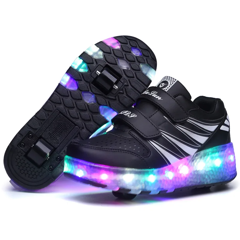 Jazzy светодиодный светильник детская обувь для роликовых коньков с колесами детские кроссовки для мальчиков и девочек светящиеся кроссовки светящиеся один/два колеса - Цвет: Black 2 Wheels
