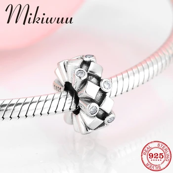 

925 sterling silver Clear round CZ and square Stopper spacer Bead diy Silver Jewelry making fit Original Pandora Charm Bracelet