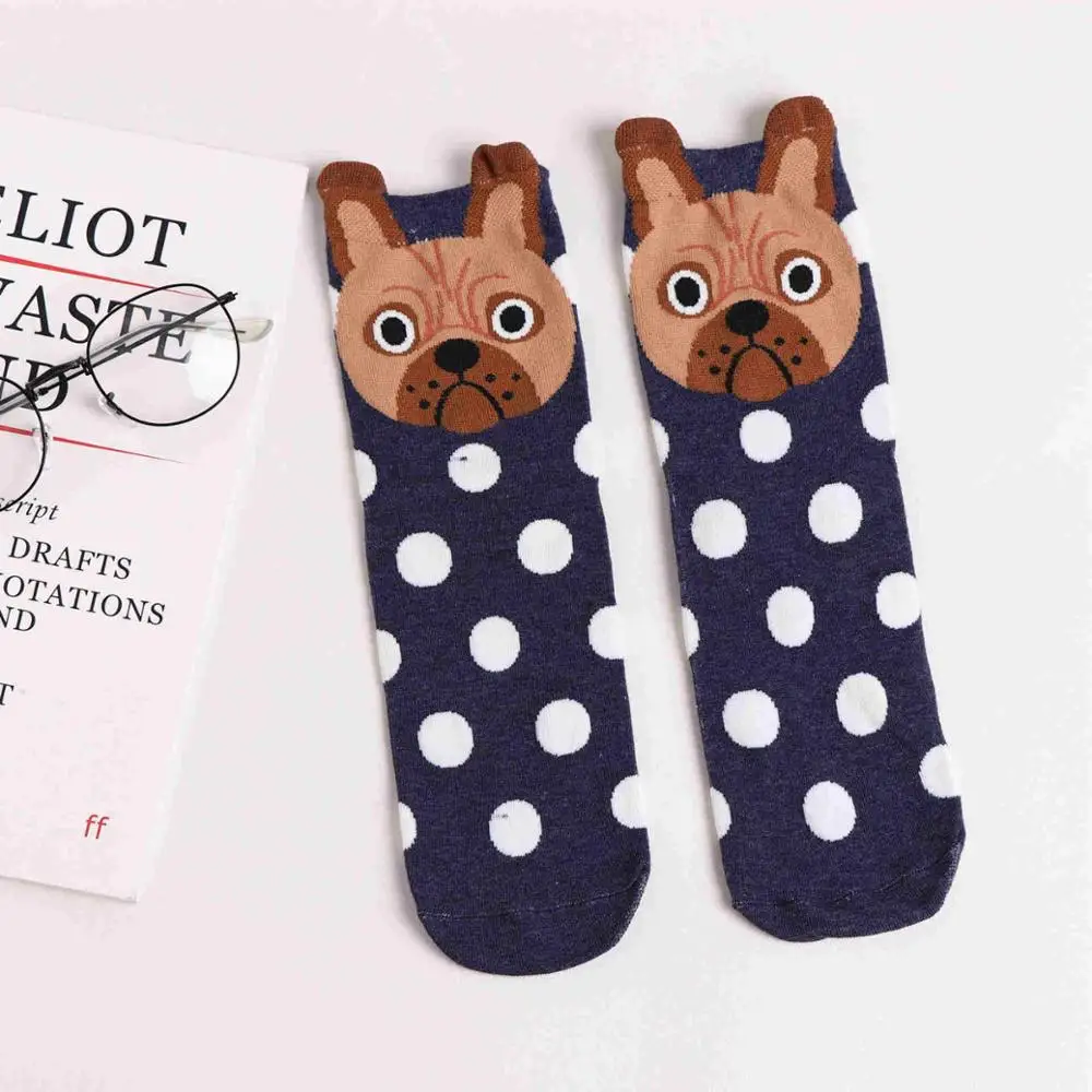 Весенние и летние женские носки с маленькими ушками серия с персонажами из мультфильмов о животных милая собака Harajuku стиль meias забавные носки подарки - Цвет: Тёмно-синий
