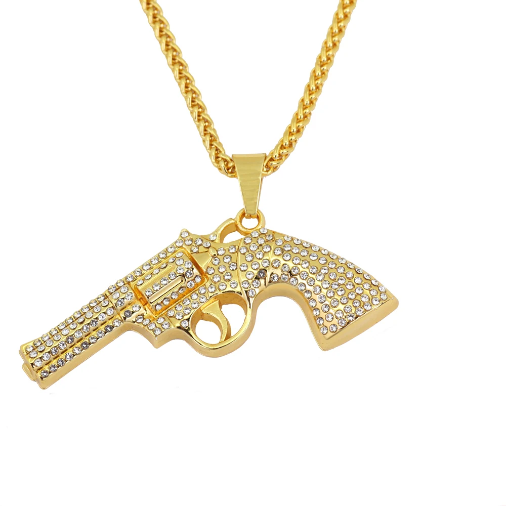 

Hip Hop Crystal Gun Pendant Necklace Jewelry For Men N895