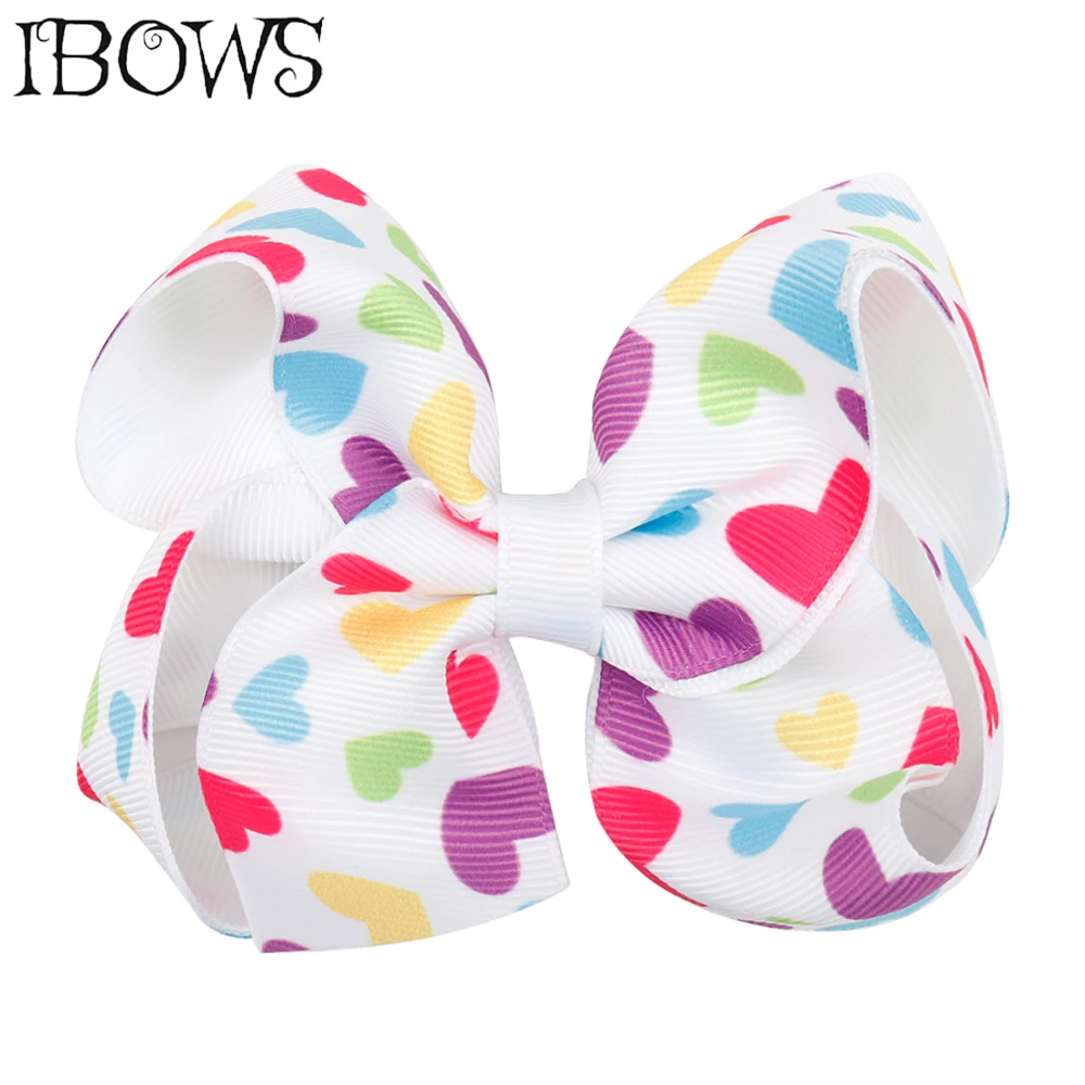 2Pcs 4/" Girls Love Heart Printed Ribbon Hair bow With Clips Valentine/'s Day Bow