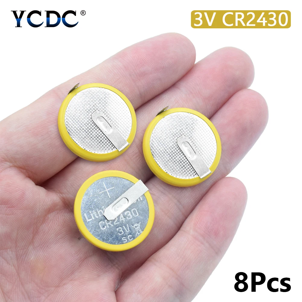 

8Pcs/lot button Battery CR2430 3V 2 Tabs Coin Cell For Main Board Toy Electronic Scale With Soldered 2 Tabs