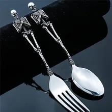 New 316 Stainless Steel Skeletons Cutlery Skeleton Fork and Spoon Skull Metal Flatware Set