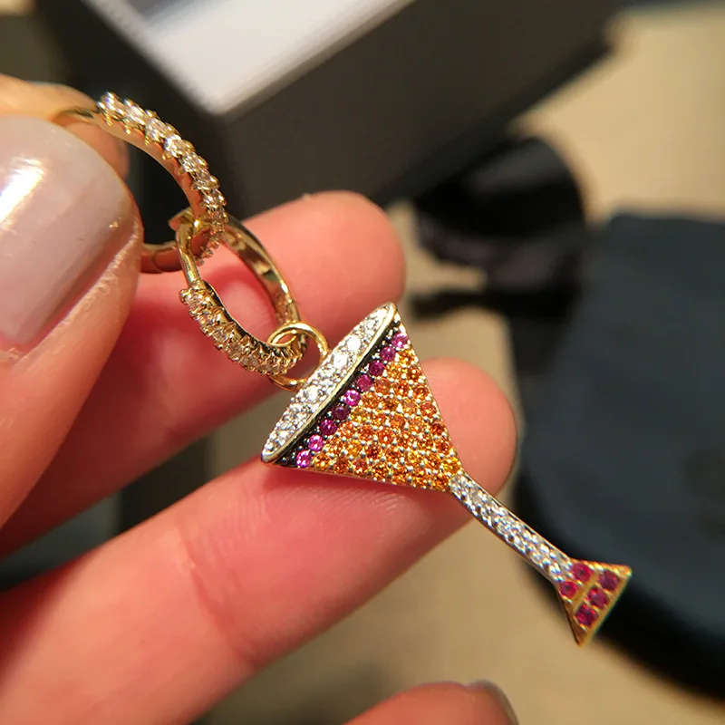 

UMGODLY Luxury Brand Yellow Gold Color Asymmetric Cocktail Goblet Earrings Orange Zircon Women Monaco ARC EN CIEL Jewelry