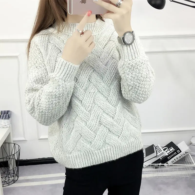 Korean pullover feminine coat 2018 autumn o-neck solid color knitted sweater women long sleeve slim pull femme winter sweater