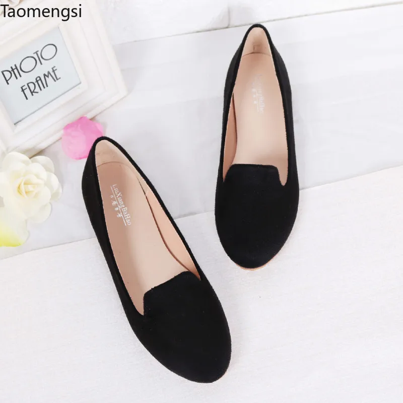 Taomengsi enlarged size women's shoes 41-44 spring autumn bean shoes flat heel sole single shoes mother's BLACK shoes 31-32-33