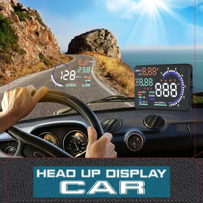  High Quality 5.5'' Car HUD Auto Head Up Display LCD Digital Projector Vehicle OBD II Interface A8 HUD Overspeed Alarm System 