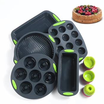 

DIY Silicone Cake Mold Set Toast Bread Pans Tiramisu Dishes Round Cake Mold Baking Donuts Pans with 36pcs Muffin Molds