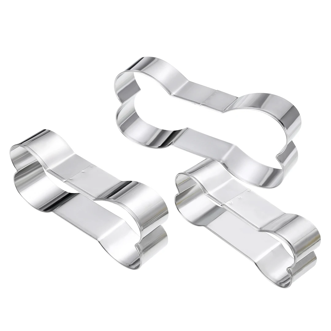 3Pcs Stainless Steel Dog Bone Cookie Cutter 3D Kitchen Bones Biscuit Fondant Pastry Baking Mold