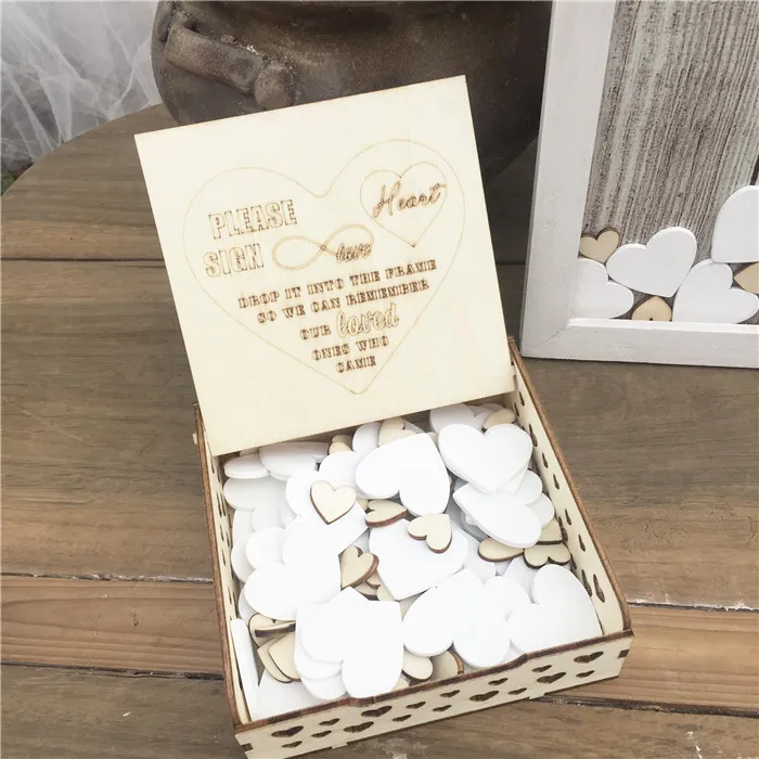 Decoração de Casamento Caixa de Casamento Caixa de Livro de Visitas Caixa de Madeira Corações Original Rústico Doce Casamento Guestbook Coração Gota 3d 170 Pçs 7 Livro de visitas