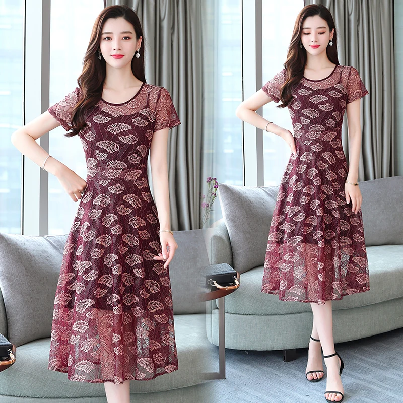 

Women Summer Lace Long Dress Two-piece Plus Size 4XL Work Office Party Elegant Lady Dress Female Vintage Runway Korean Dress New
