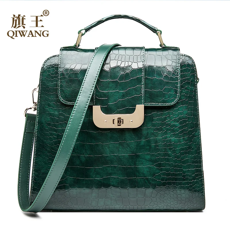 

Luxury Real Genuine Leather Women Handbag Authentic High Quality Leather Shoulder Bags Elegant Ladies Green Bag