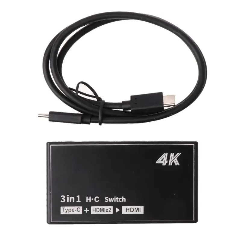 

2019 New Type C HDMIx2 3 Input 1 Output HDMI Switch Video Switcher Splitter Converter for TV Smart Phones PC Computers