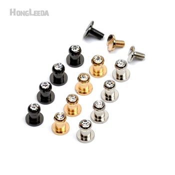 

DIY 60sets/lot A glass stone diamond rhinestone alloy screw rivets knob leather craft stud rivets round silver/black/gold ZD025