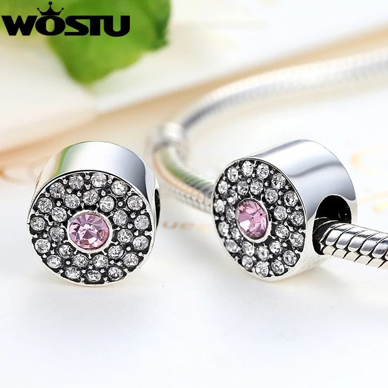 WOSTU Hot Sale Radiant Splendor Silver Charm Beads CZ Crystal Fit Original Bracelet Pendants Women DIY Jewelry Making SDP5304