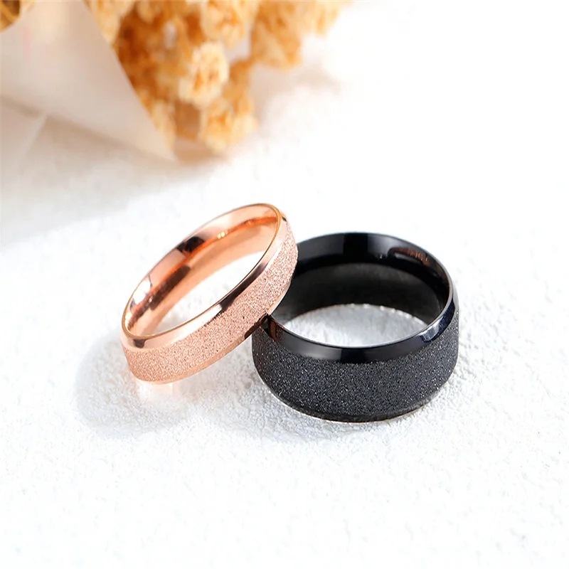 V. YA, стиль, скраб, Настраиваемые кольца для пар, нержавеющая сталь, черный/розовое золото, выгравировано, обручальные кольца для влюбленных, для мужчин/женщин