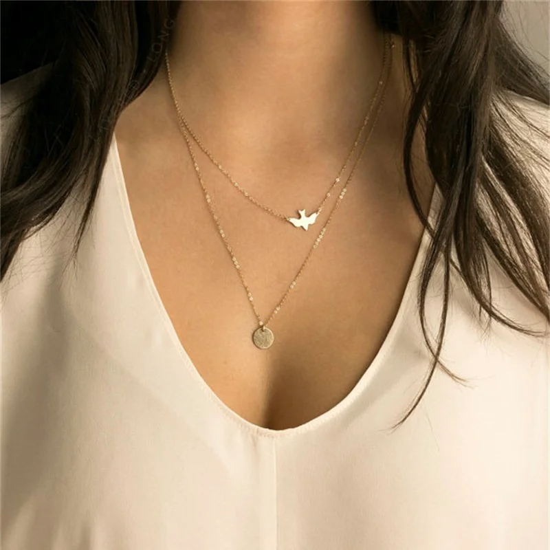 

Boho Choker Necklace Silver Fashion Chain Beads Metal Discs Jewelry Pendants Multi Layer Necklace Gold Necklaces for Women