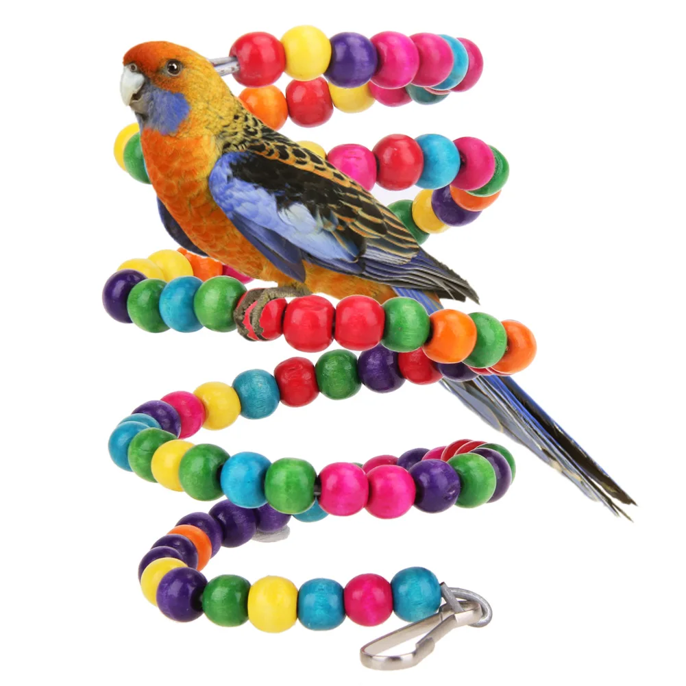 Colorful Pet Bird Parrot Swing Cage Toy Wooden Chew Bites for Parakeet Cockatiel Cockatoo 1m/1