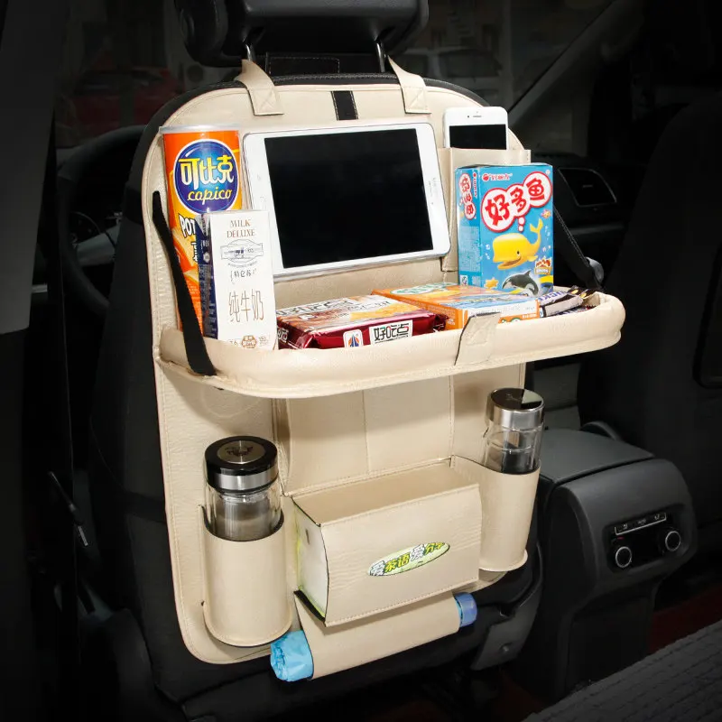 Многофункциональный чехол для автомобиля из искусственной кожи с откидной крышкой на заднее сиденье, поднос для еды, сумки для хранения на стол, авто тканевая сумка Organizador