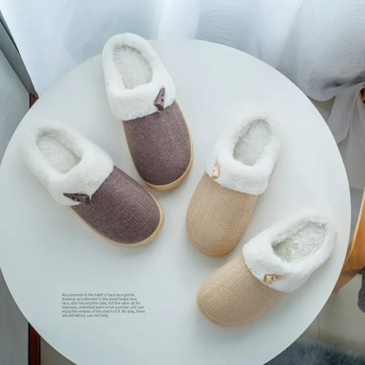 Unisex Comfort Knitted Cotton Slippers Washable Flat Closed Toe Ultra Lightweight Indoor Shoes TPR Non-slip Sole Slippers (16)