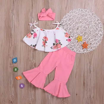 

Kids Baby Girls Off Shoulder Sleeveless Tops Shirt Pants Headband 3pcs Cotton Outfits Clothes Baby Girl