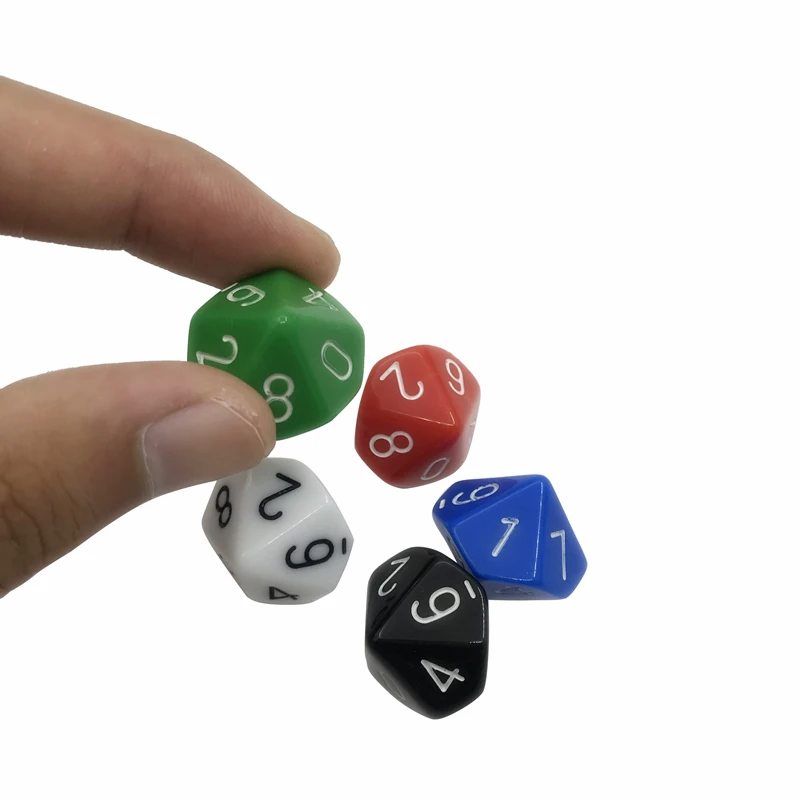 

5Pcs/Lot Multicolor D10 Originality Dice Acrylic Rounded Corner Multi-faceted Dice Set Dungeon and Dragons Game Dice