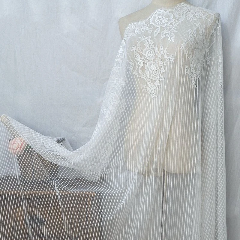 

High quality export vertical eyelash lace fabric DIY skirt dress accessories Vertical bar lace fabric