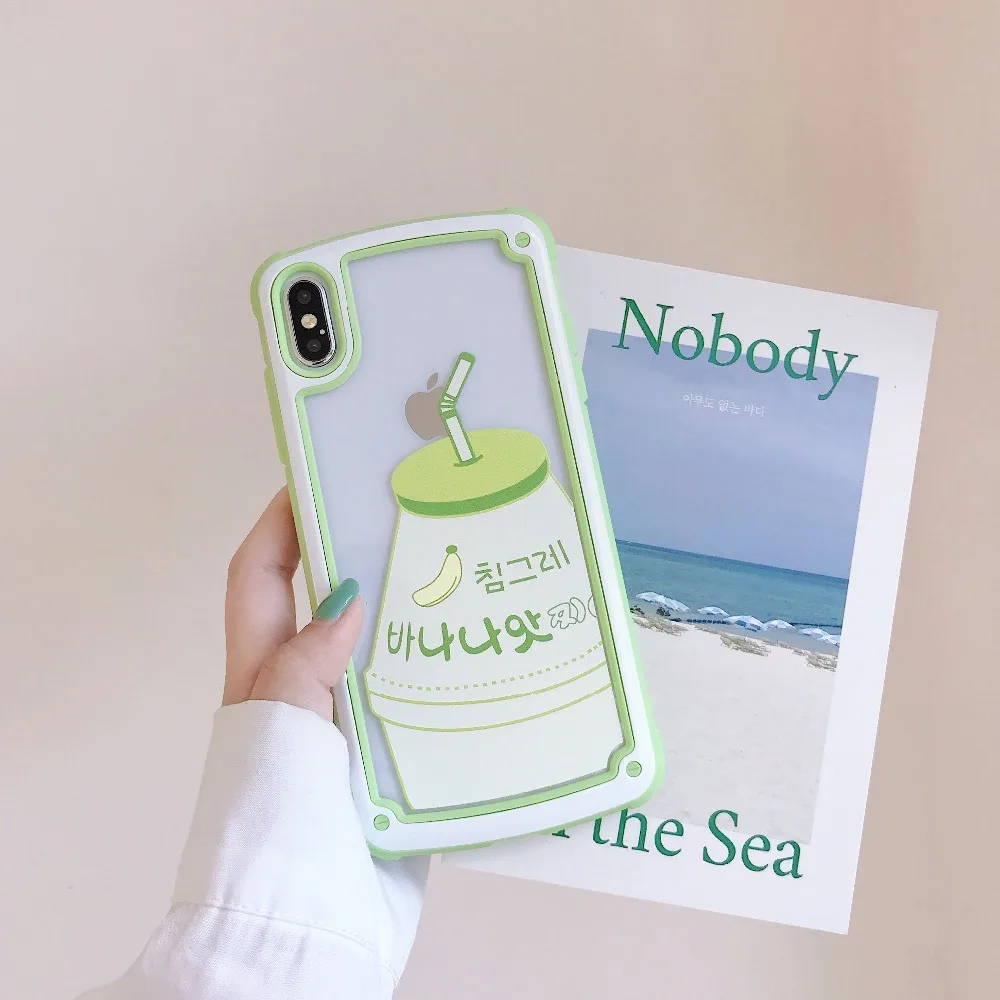 Case For iPhone Xr X Xs Max Cover Korean Lovely Banana Milk Transparent Shockproof Hybrid Cases For iPhone 8 7 Plus 6S Plus Case (5)