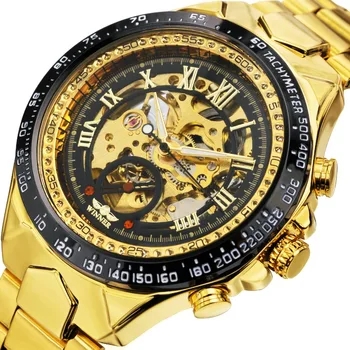 2019 WINNER Men Gold Watches Automatic Mechanical Watch Male Skeleton Wristwatch Stainless Steel Band Luxury Brand Sports Design colouring hollow skeleton automatic mechanical watches mens luxury business full steel winner wristwatch relojes para hombre
