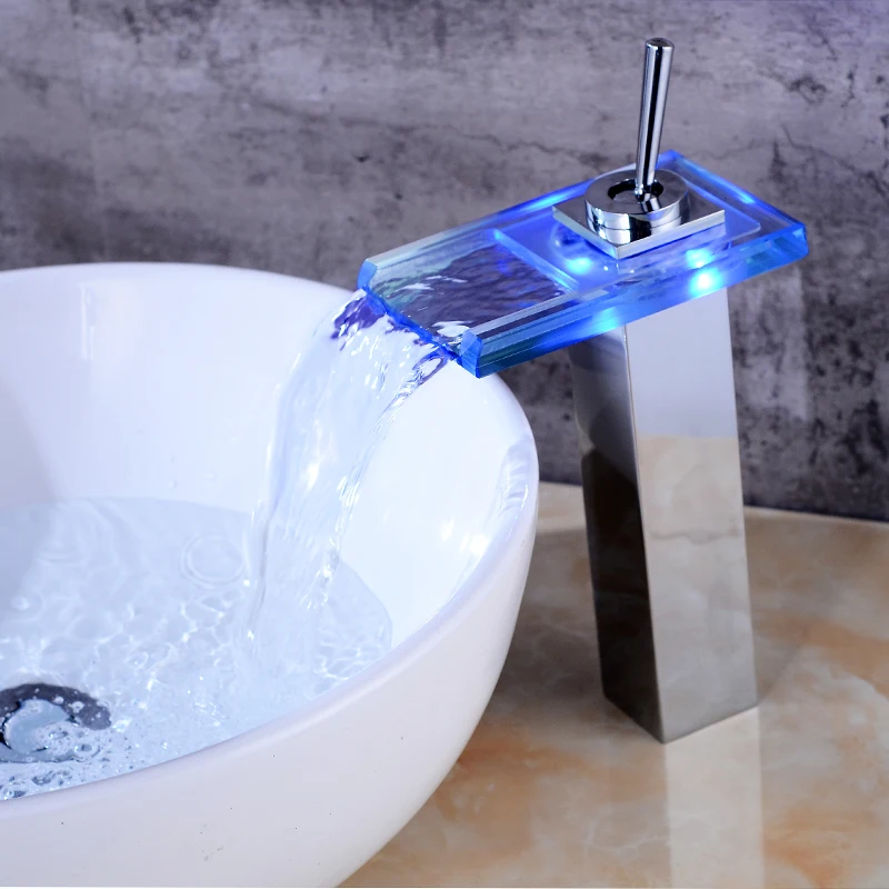 

New Sink Tap Temperature Controlled Faucet,LED Crane Modern Chrome Waterfall Tap Bathroom,Waterfall Faucet,Bathroom Faucets