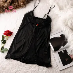Лизать губ Сексуальное белье Ночная рубашка Для женщин Черная роза цветок трусы женские атлас кружева лоскутное мини-платье для девочек