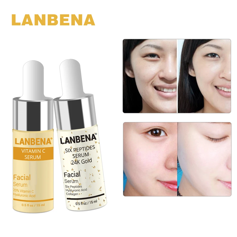 

LANBENA Vitamin C Serum+Six Peptides Serum 24K Gold Anti-Aging Moisturizing Skin Care Whitening Brighten Beauty