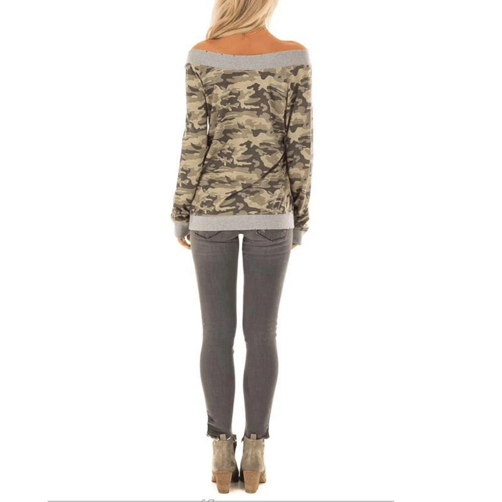Army Green Sexy T-shirt Women Long Sleeve Camouflage Off The Shoulder Top Autumn 2018 Casual Tee Shirt Femme SJ073F Army Green Sexy T-shirt Women Long Sleeve Camouflage Off The Shoulder Top Autumn 2018 Casual Tee Shirt Femme SJ073F