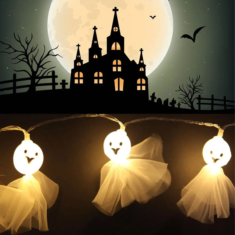 

1.5 M/59.06 Inch 10 Lamps Skeleton Fabric Ghost Elf Grimace String Lights with LED Battery Holder for Halloween Party Festivals