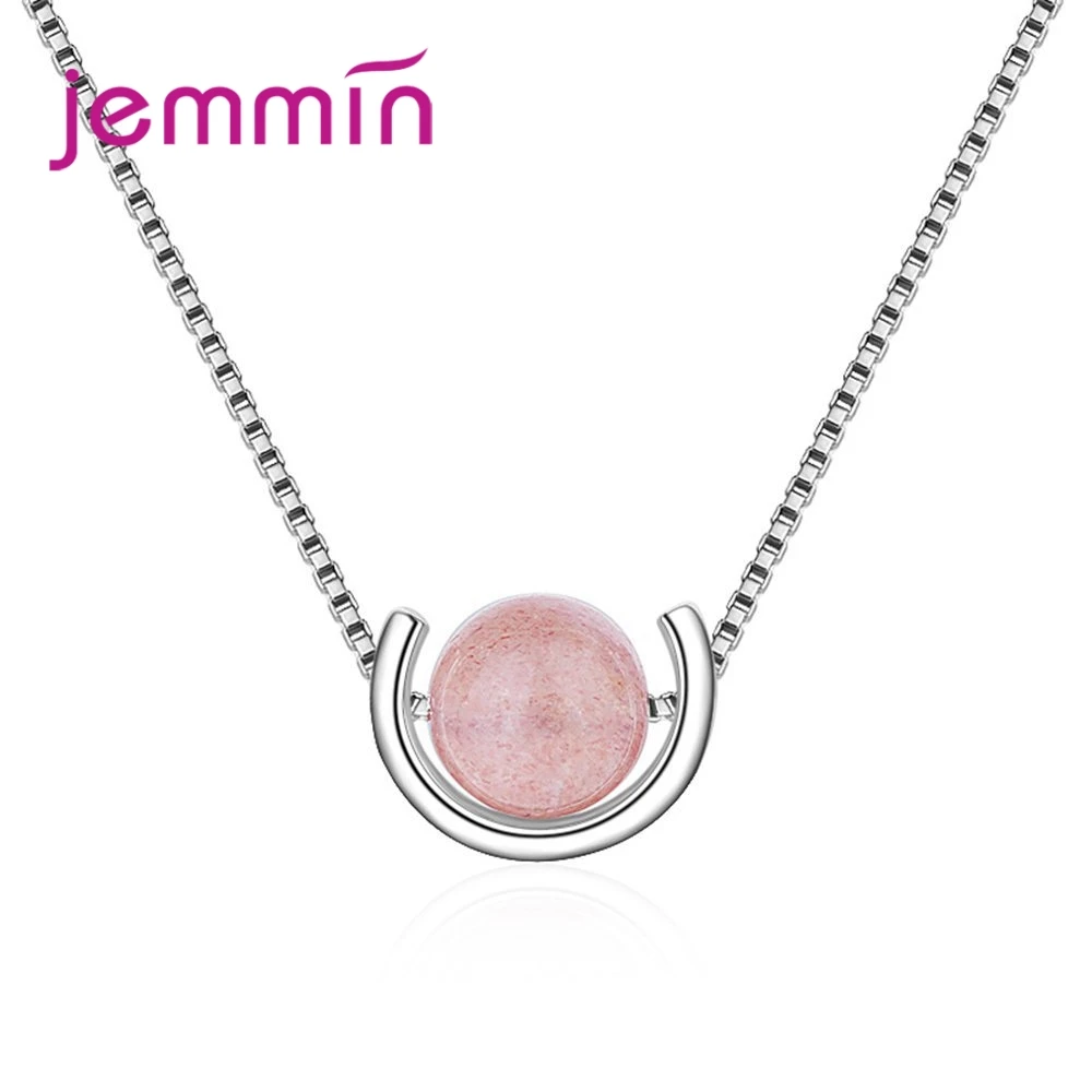 

Jemmin New Arrival Women Girls Party Jewelry 925 Sterling Silver Necklace With AAA Pink Round Crystal Birthday Jewelry Gift